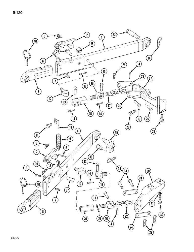 Схема запчастей Case IH 895 - (9-120) - THREE POINT HITCH, TELESCOPIC LOWER LINKS (09) - CHASSIS/ATTACHMENTS