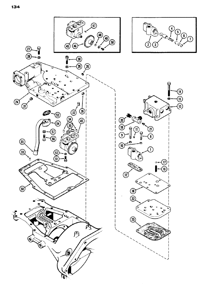 Схема запчастей Case IH 430 - (134) - PUMP AND VALVE ADAPTER, CASE-O-MATIC DRIVE (06) - POWER TRAIN