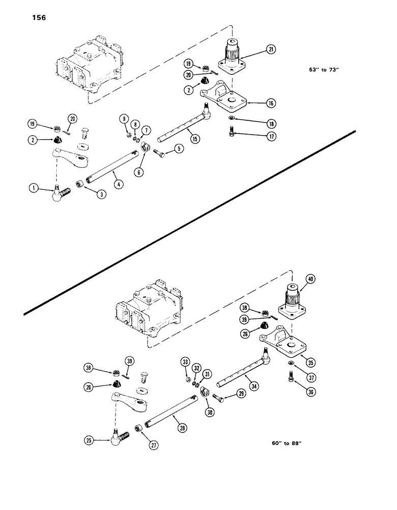Схема запчастей Case IH 870 - (156) - FRONT AXLE TIE RODS, 53 INCH TO 73 INCH TREAD, USED PRIOR TO TRACTOR SERIAL NUMBER 8693001 (05) - STEERING