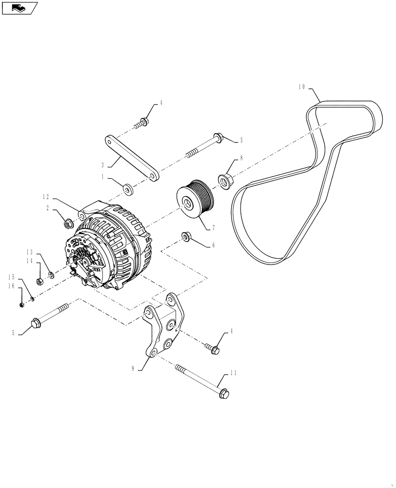 Схема запчастей Case IH 5130 - (55.301.10) - ALTERNATOR AND MOUNTING, 5130 NEF T2/T4 (55) - ELECTRICAL SYSTEMS