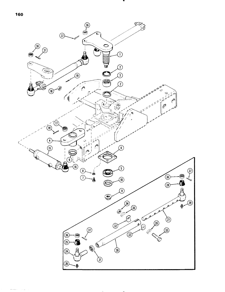 Схема запчастей Case IH 1270 - (160) - CENTER STEERING ARMS AND CYLINDER (05) - STEERING