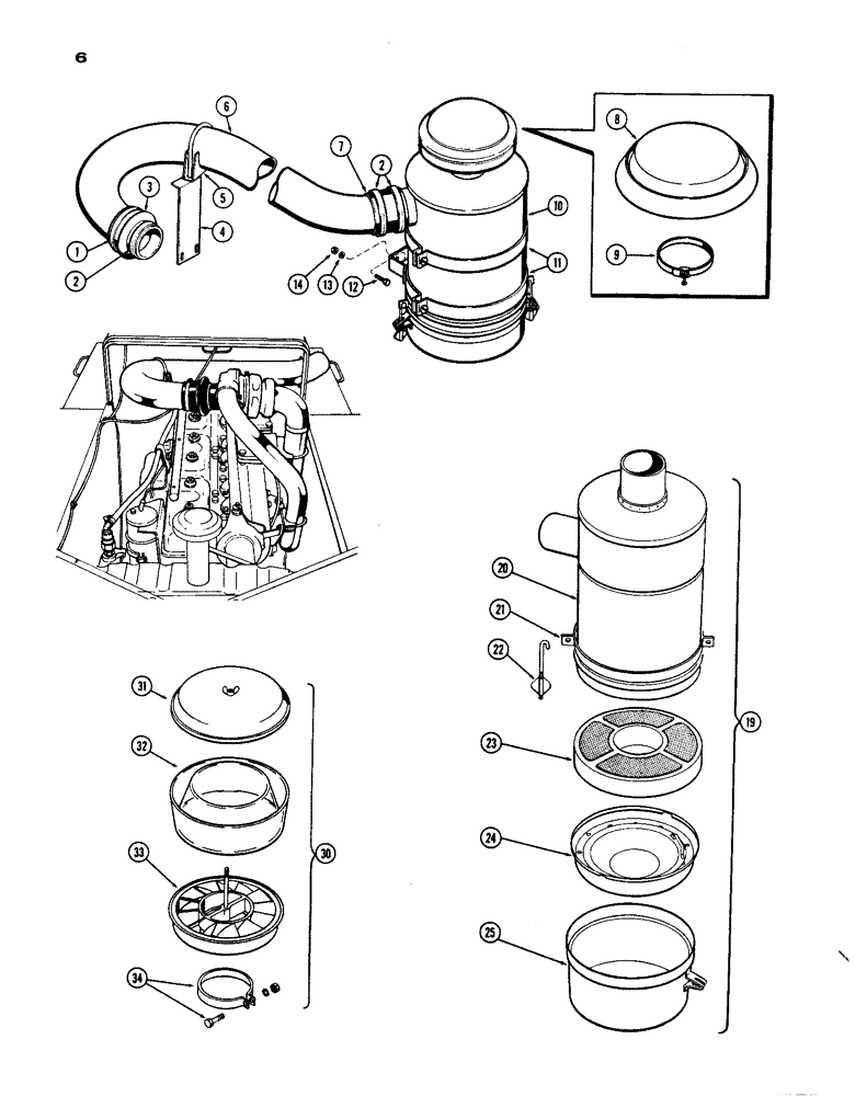 Схема запчастей Case IH 1200 - (006) - AIR CLEANER SYSTEM, (451) DIESEL ENGINE, USED WITHOUT CAB (02) - ENGINE