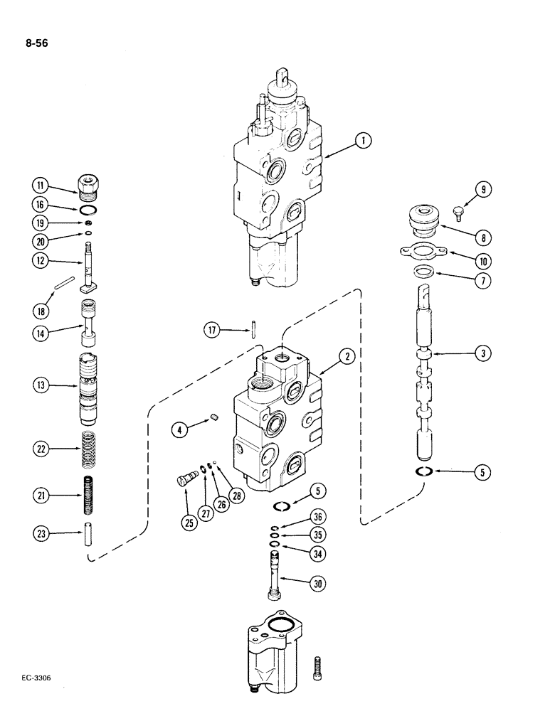 Схема запчастей Case IH 1896 - (8-56) - REMOTE VALVE SECTION, THIRD OR FOURTH CIRCUIT, WITHOUT LOAD CHECK (08) - HYDRAULICS