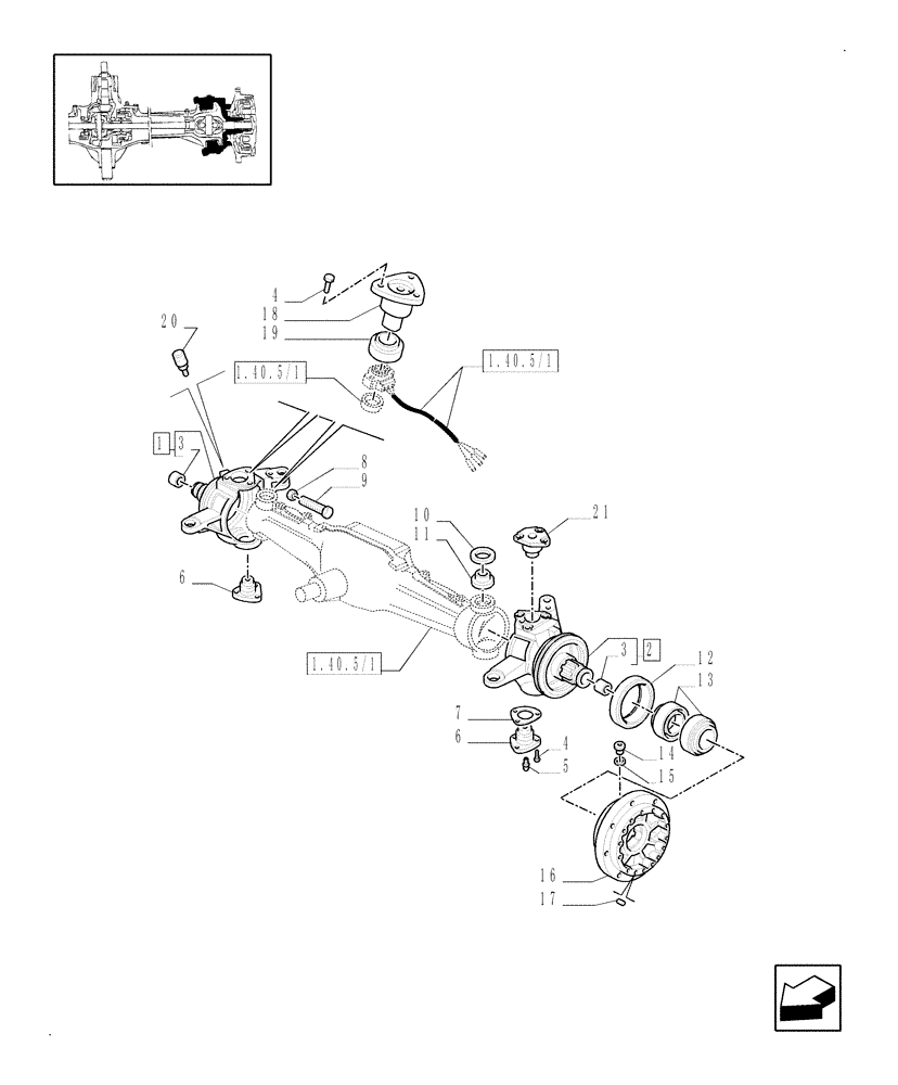 Схема запчастей Case IH MXM155 - (1.40.5/02[02]) - (VAR.452/1) 4WD FRONT AXLE WITH SUSPENSIONS,BRAKE, TERRALOCK - SPS - STEERING PIVOT PINS - C5196 (04) - FRONT AXLE & STEERING