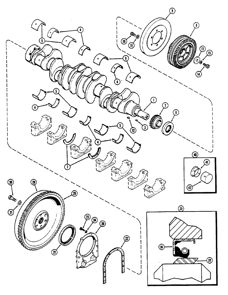 Схема запчастей Case IH 2390 - (2-42) - CRANKSHAFT AND FLYWHEEL, 504BDT, DIESEL ENGINE, PRIOR TO ENGINE SERIAL NO. 10326239 (02) - ENGINE