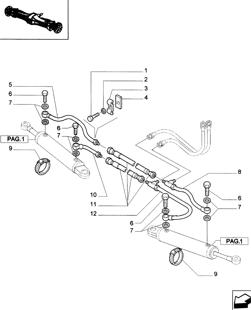 Схема запчастей Case IH JX85 - (1.40.3/12[02]) - (VAR.539) FRONT AXLE - POWER STEERING CYLINDER AND PIPES (04) - FRONT AXLE & STEERING