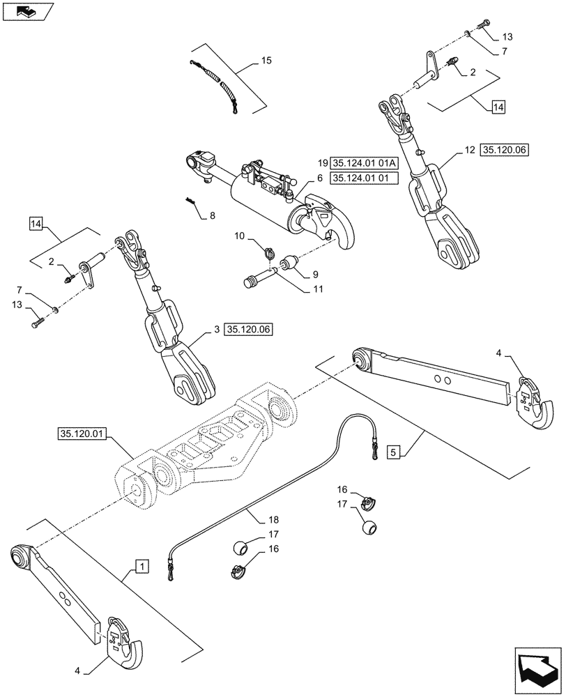 Схема запчастей Case IH PUMA 160 - (35.120.05) - VAR - 332923 - THREE POINT HITCH - CAT 2/3 QUICK ATTACH LINKS W/ HYDRAULIC TOP LINK (35) - HYDRAULIC SYSTEMS