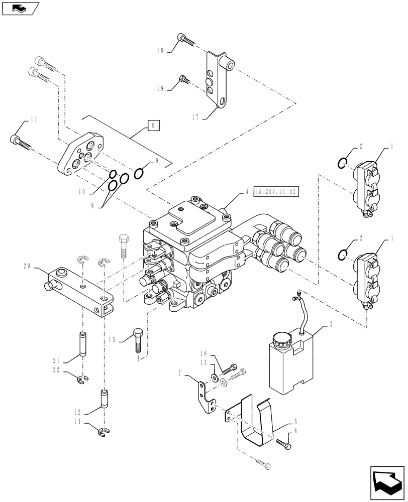 Схема запчастей Case IH PUMA 145 - (35.204.01[01]) - STD - MECHANICAL REAR REMOTE CONTROL VALVES - MOUNTING & ATTACHMENTS - 2 VALVE (35) - HYDRAULIC SYSTEMS