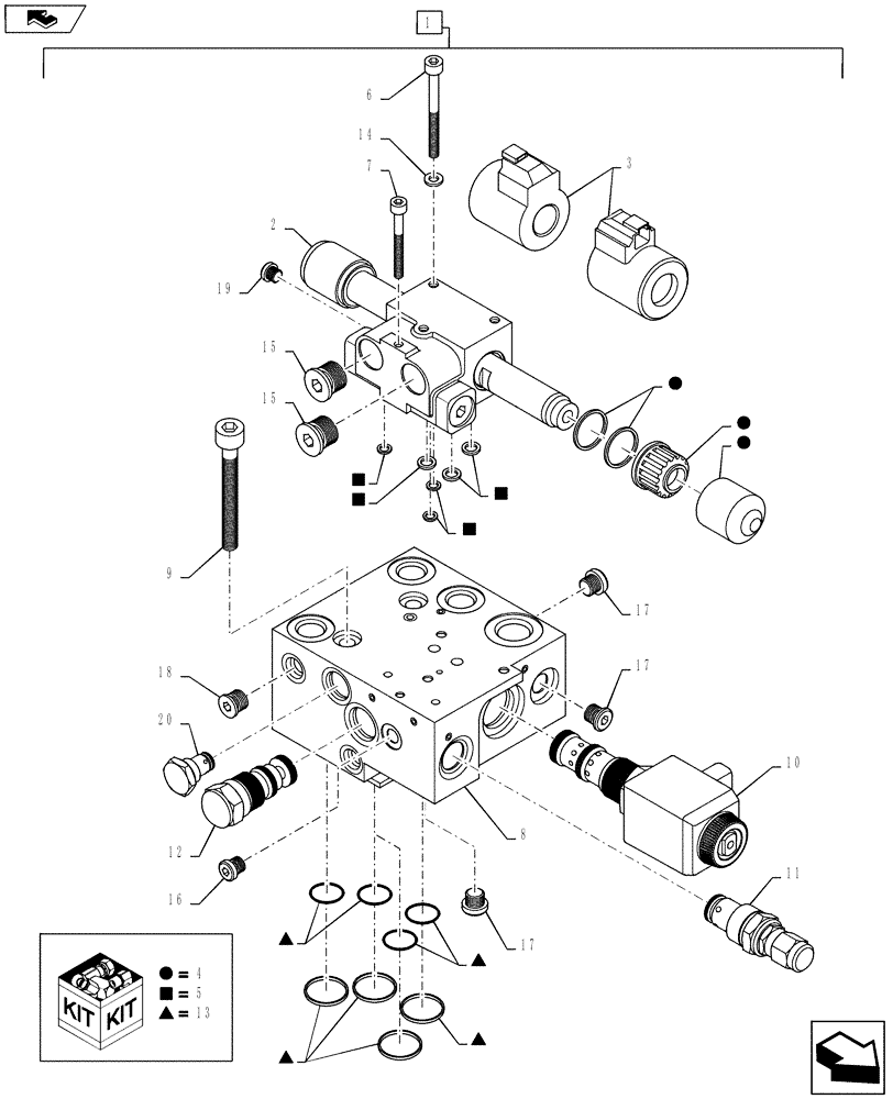 Схема запчастей Case IH PUMA 160 - (41.432.03) - AUTOGUIDANCE VALVES - BREAKDOWN (41) - STEERING