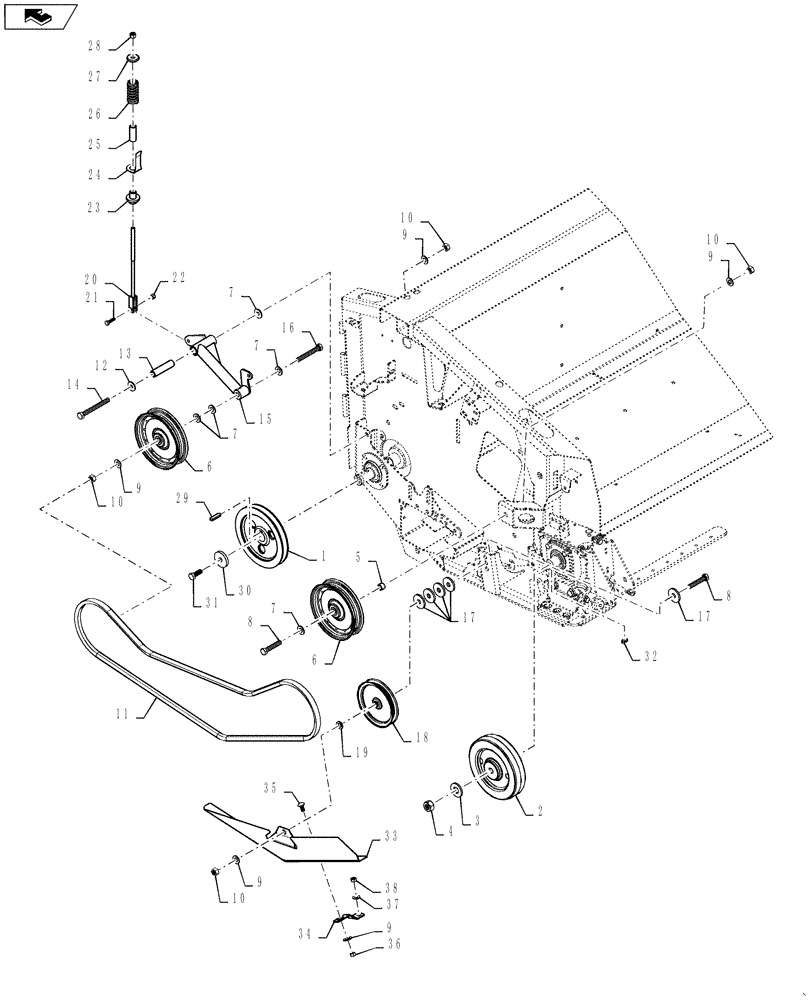 Схема запчастей Case IH 3020-25 - (58.100.04) - BELT DRIVE, WOBBLE BOX, RH, DOUBLE DRIVE ONLY (58) - ATTACHMENTS/HEADERS