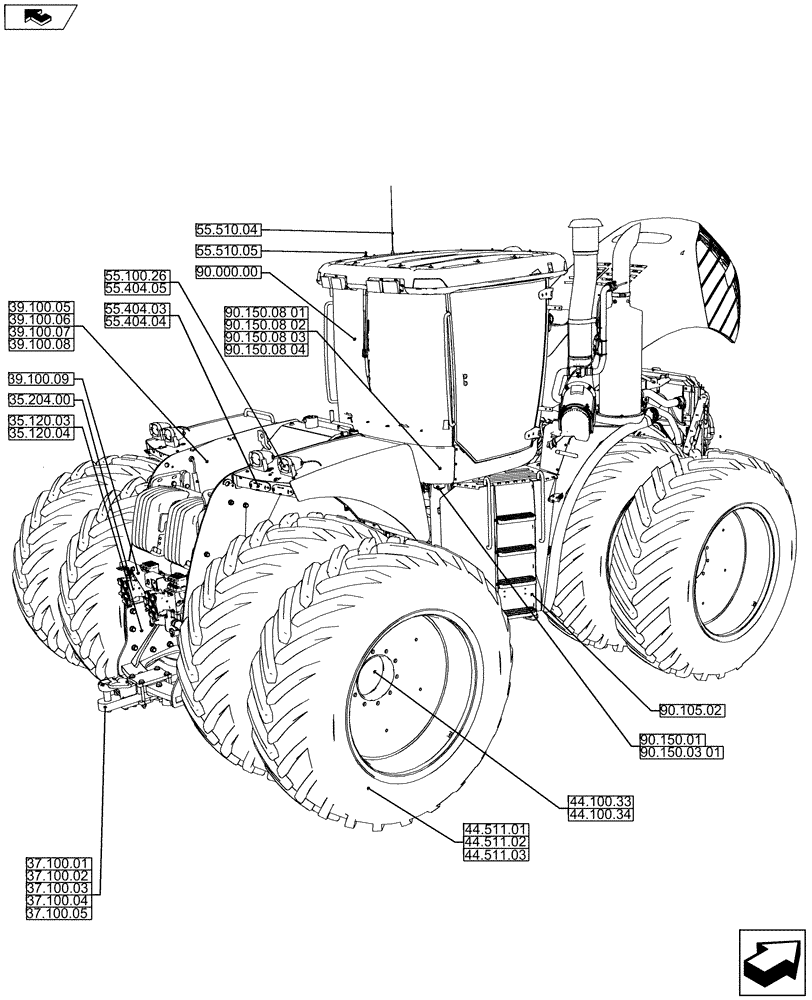 Схема запчастей Case IH STEIGER 450 - (00.000.01) - PICTORIAL INDEX - FRAME - WHEELED-REAR (00) - GENERAL & PICTORIAL INDEX