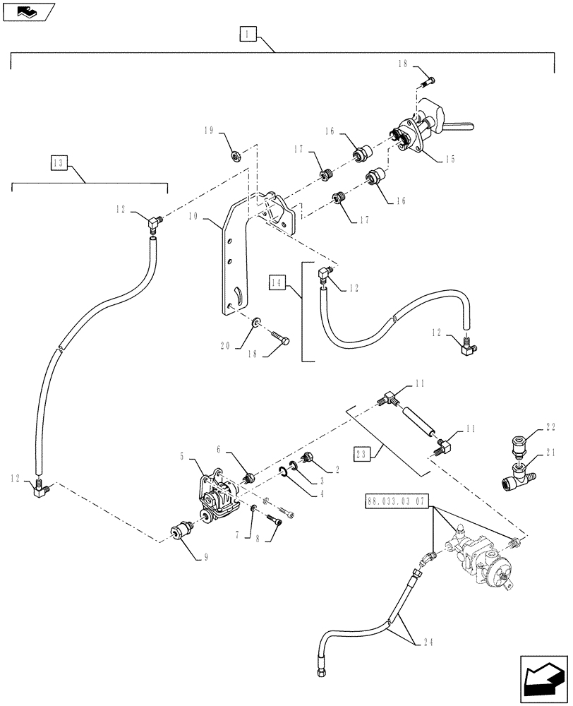 Схема запчастей Case IH PUMA 130 - (88.033.03[09]) - DIA KIT, PNEUMATIC TRAILER BRAKE ITALY - QUICK HITCH AND PIPES (88) - ACCESSORIES