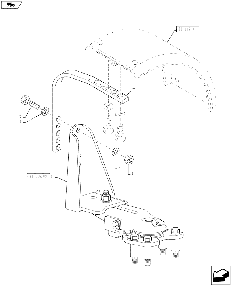 Схема запчастей Case IH PUMA 160 - (90.116.02) - VAR - 333884, 334884, 335884, 337884 - DYNAMIC FRONT FENDERS - SUPPORT (90) - PLATFORM, CAB, BODYWORK AND DECALS