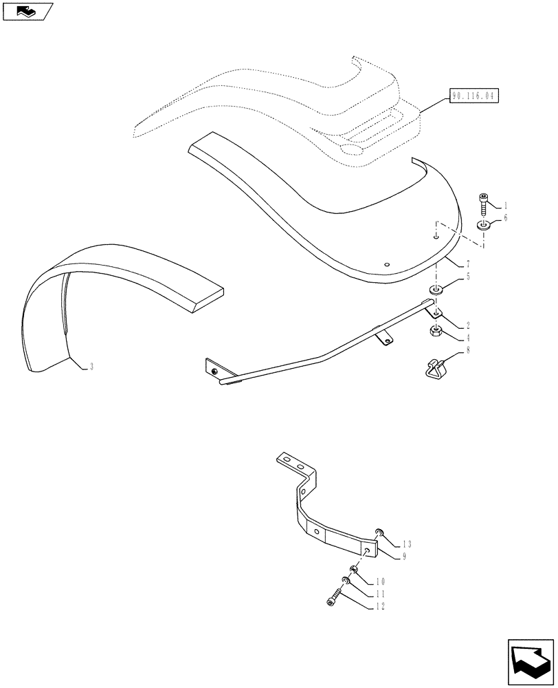 Схема запчастей Case IH PUMA 130 - (90.116.08) - REAR FENDERS EXTENSIONS FOR NARROW FENDERS (90) - PLATFORM, CAB, BODYWORK AND DECALS