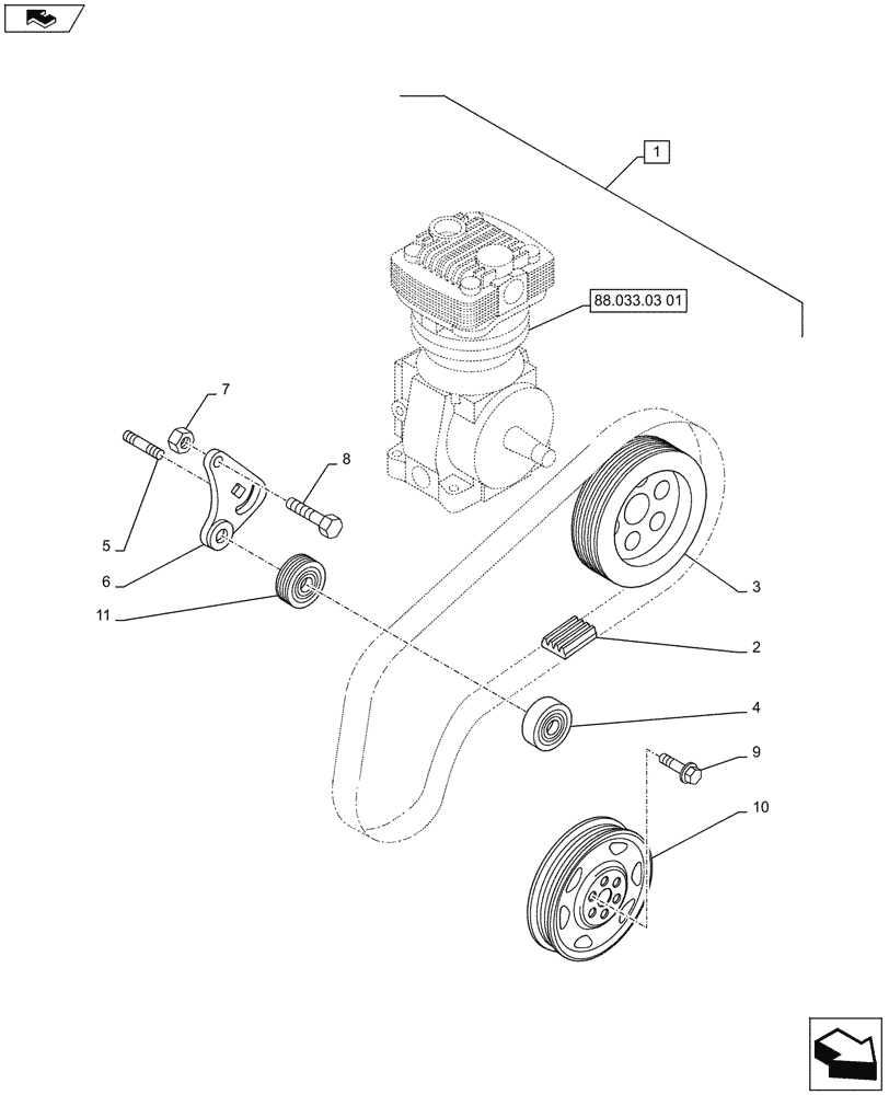 Схема запчастей Case IH PUMA 130 - (88.033.03[02]) - DIA KIT, PNEUMATIC TRAILER BRAKE ITALY - PULLEYS AND BELT (88) - ACCESSORIES