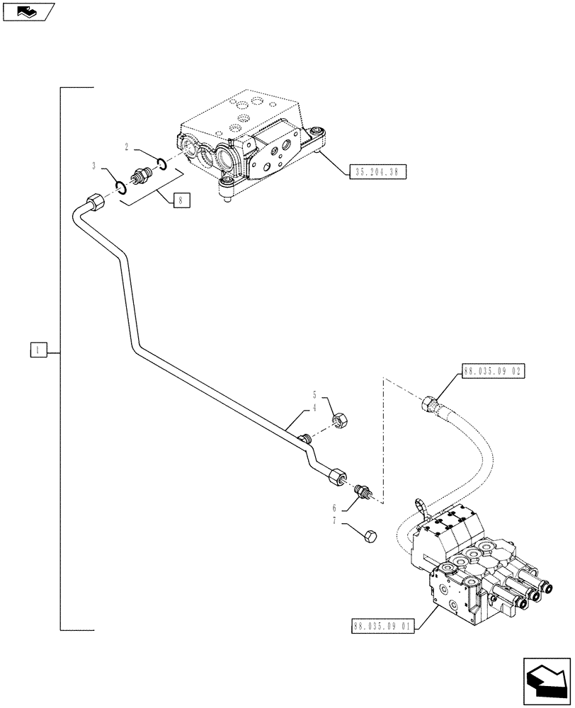 Схема запчастей Case IH PUMA 160 - (88.035.09[03]) - DIA KIT, 2 ELECTRONIC MID MOUNTED VALVES - PIPES (88) - ACCESSORIES