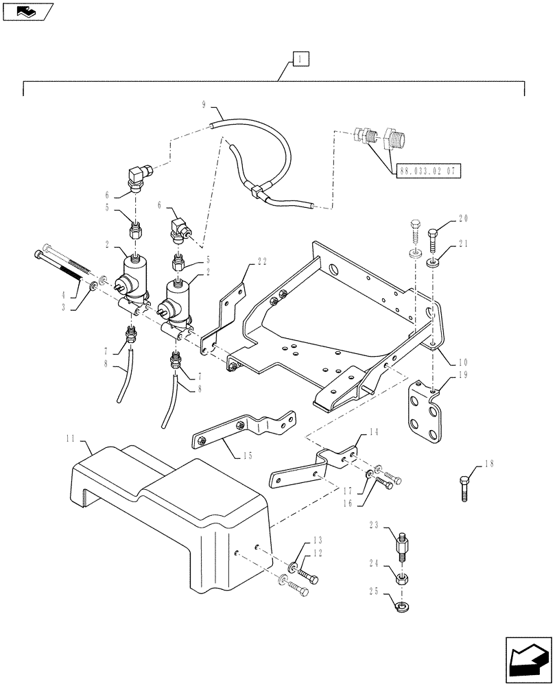 Схема запчастей Case IH PUMA 130 - (88.033.03[08]) - DIA KIT, PNEUMATIC TRAILER BRAKE ITALY - CONTROL VALVE AND RELEVANT PARTS (88) - ACCESSORIES