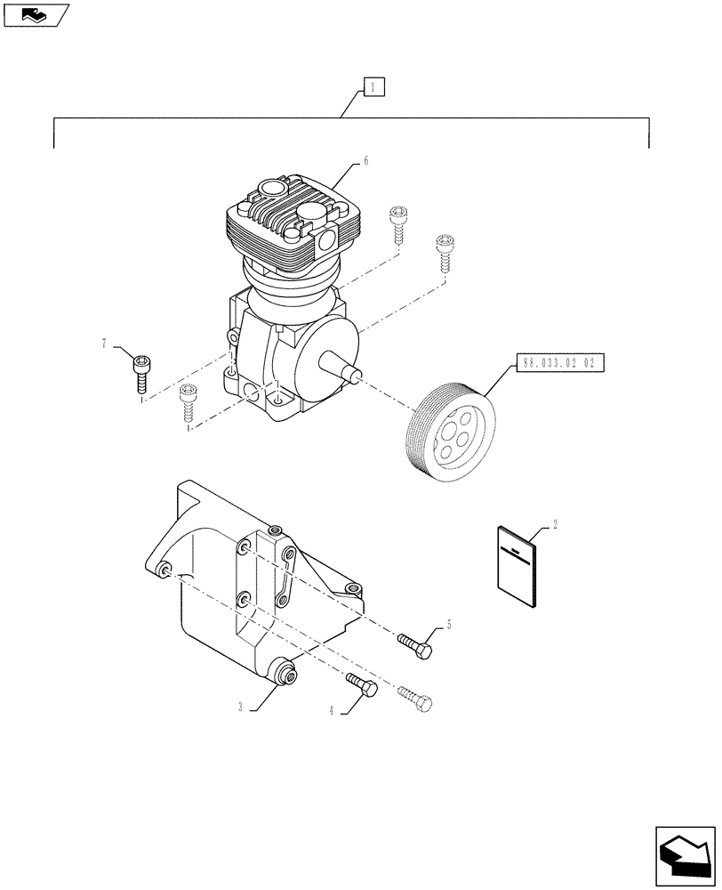 Схема запчастей Case IH PUMA 130 - (88.033.02[01]) - DIA KIT, PNEUMATIC TRAILER BRAKE (UNIVERSAL) - BRACKET FOR AIR COMPRESSOR (88) - ACCESSORIES