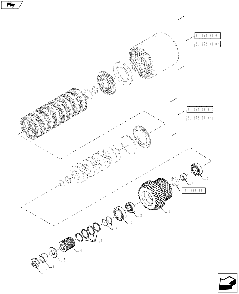 Схема запчастей Case IH PUMA 160 - (21.152.09) - VAR - 393247, 743734, 331291, 743735, 331247 - SPS - CLUTCH MECHANISM - DRIVEN GEAR - I-II SPEED (21) - TRANSMISSION