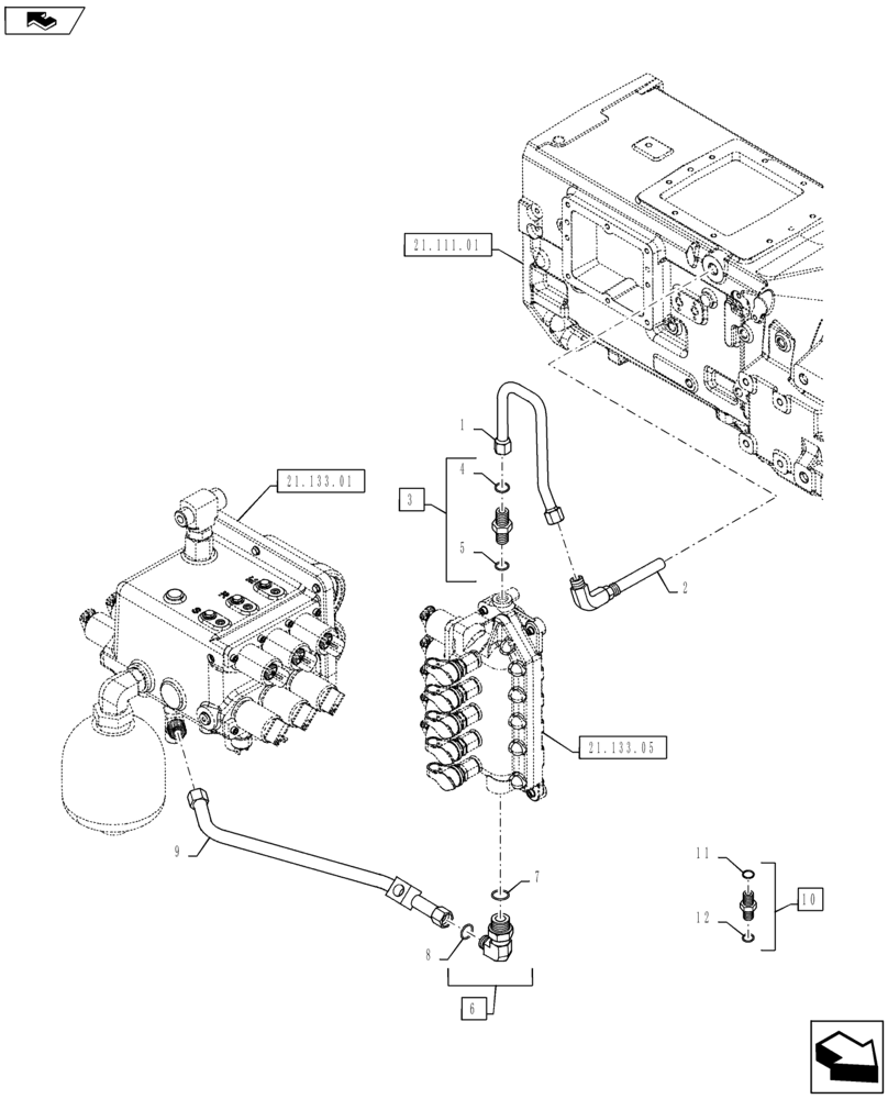 Схема запчастей Case IH PUMA 145 - (21.103.02) - VAR - 390283 - SPS - LOW PRESSURE GEARBOX CONTROL PIPES (21) - TRANSMISSION