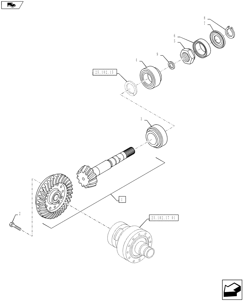 Схема запчастей Case IH PUMA 160 - (25.102.13) - VAR - 330408, 390408, 330426 - CL.4 STANDARD FRONT AXLE - RING & PINION (25) - FRONT AXLE SYSTEM