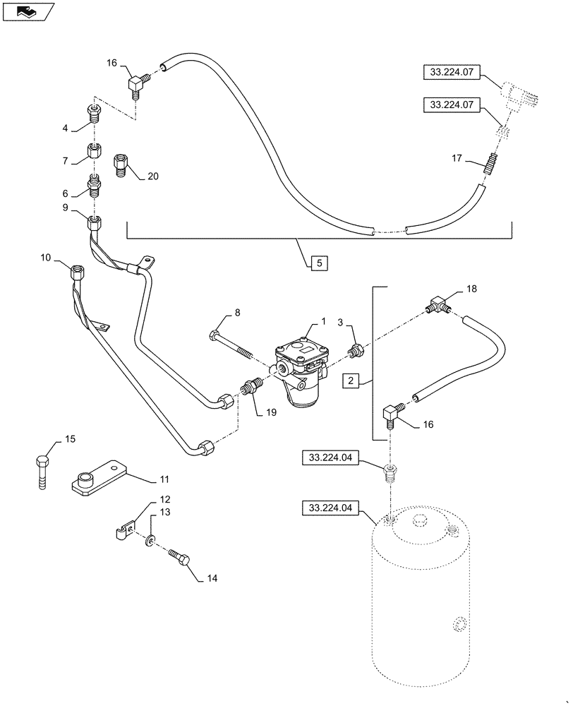 Схема запчастей Case IH PUMA 130 - (33.224.06) - VAR - 332727, 743692, 332737, 743693, 332739, 743694 - PNEUMATIC TRAILER BRAKE - LINES (33) - BRAKES & CONTROLS