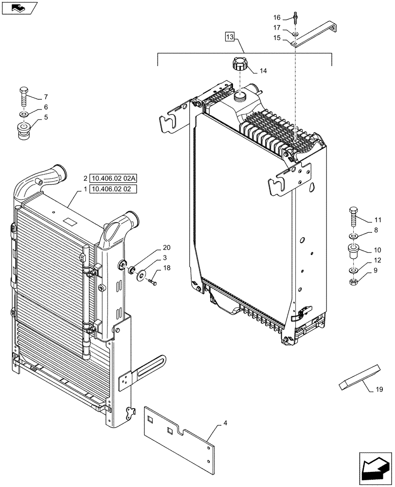 Схема запчастей Case IH PUMA 160 - (10.406.02[01]) - RADIATOR, COOLING SYSTEM RELATED PARTS (10) - ENGINE