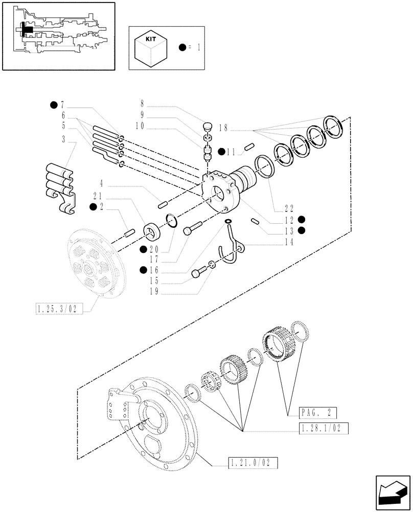 Схема запчастей Case IH MAXXUM 130 - (1.28.7[01]) - TRANSMISSION 16X16 AND 17X16 - SPEED ENGAGEMENT FRONT CLUTCH - OIL SUPPLY AND LUBRICATION - C6396 (STD + VAR.330283) (03) - TRANSMISSION