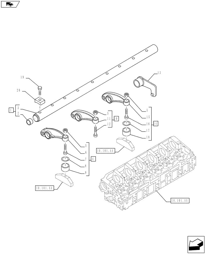 Схема запчастей Case IH F3CE0684E E920 - (10.106.AP) - ROCKSHAFT (10) - ENGINE