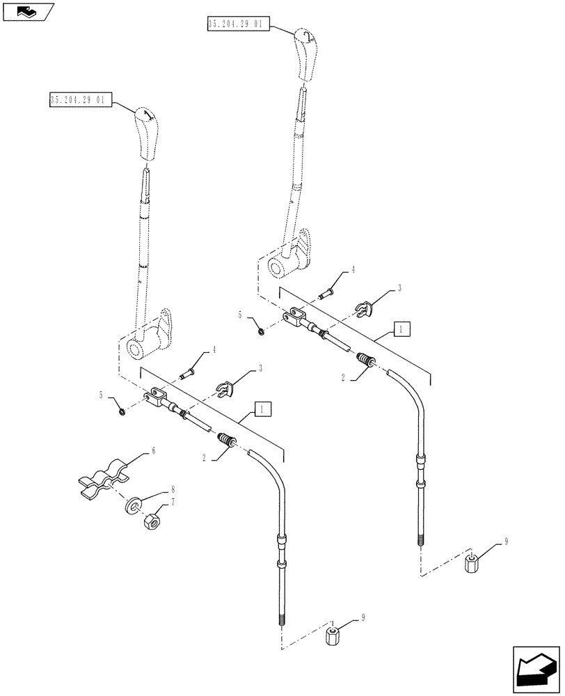 Схема запчастей Case IH PUMA 145 - (35.204.29[02]) - CABLE - 2 LEVER - REAR CONTROLS (35) - HYDRAULIC SYSTEMS