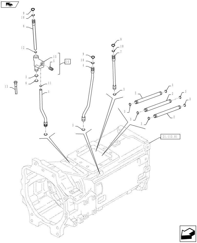 Схема запчастей Case IH PUMA 130 - (21.155.01) - VAR - 330285 - FPS - CLUTCH BOX - INNER PIPES (21) - TRANSMISSION