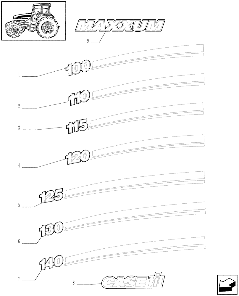 Схема запчастей Case IH MAXXUM 140 - (1.98.2[01]) - MODEL IDENTIFICATION DECALS (13) - DECALS