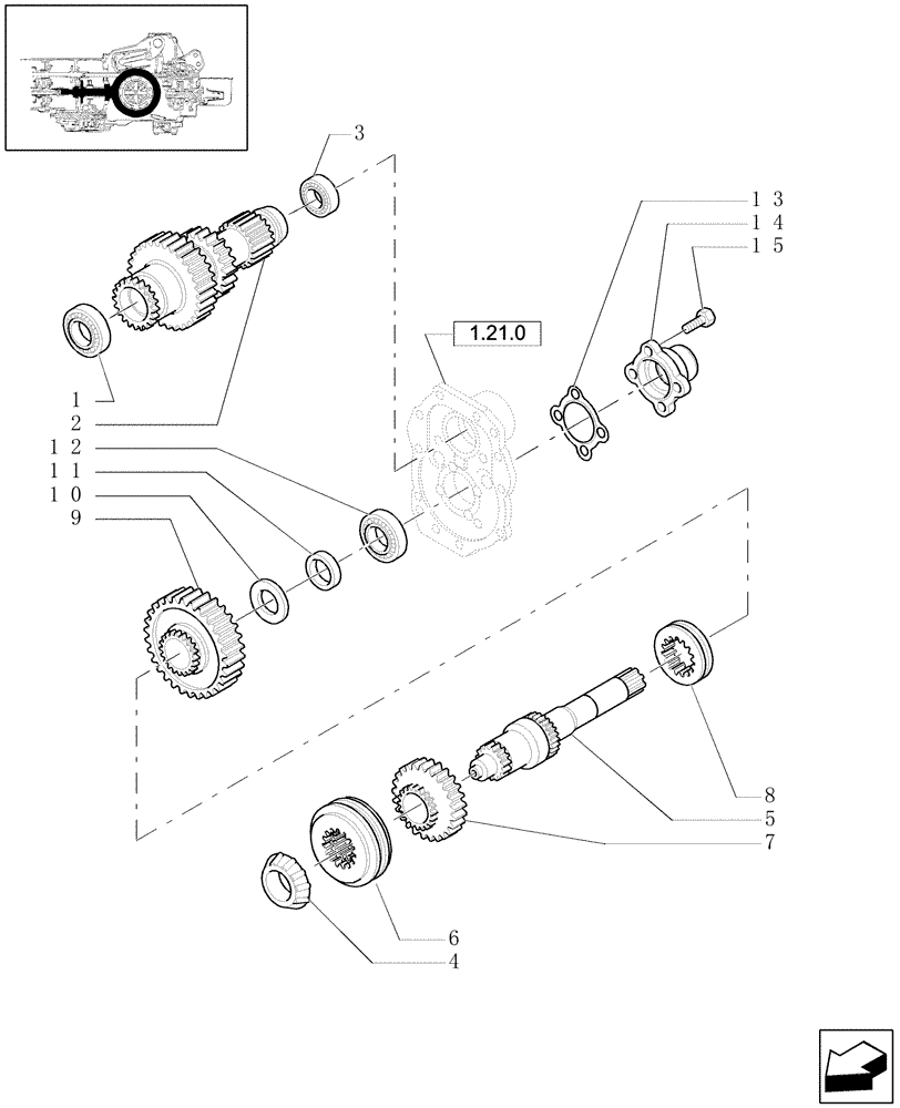 Схема запчастей Case IH MXU130 - (1.32.1[03]) - TRANSMISSION 24X24 (30 KM/H) - CENTRAL REDUCTION GEARS (03) - TRANSMISSION