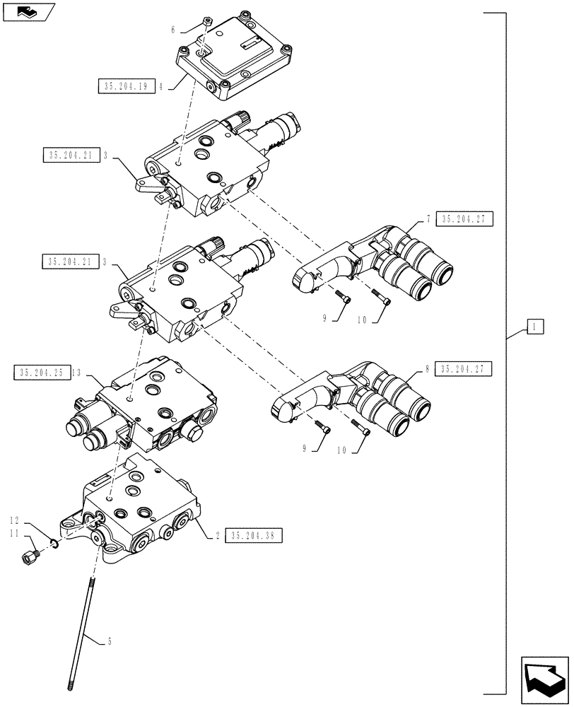 Схема запчастей Case IH PUMA 145 - (35.204.02[02]) - VAR - 743740, 331849 - MECHANICAL REAR REMOTE CONTROL VALVES - VALVE SECTIONS & QUICK COUPLERS - 2 VALVE (35) - HYDRAULIC SYSTEMS