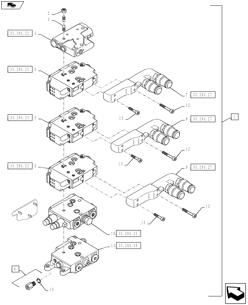 Схема запчастей Case IH PUMA 160 - (35.204.08[02]) - VAR - 743686, 330856 - EHR CONTROL VALVE - VALVE SECTIONS & QUICK COUPLERS - 3 VALVE (35) - HYDRAULIC SYSTEMS