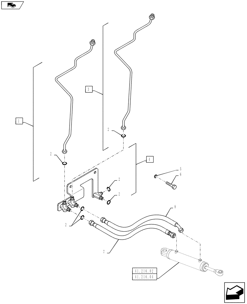 Схема запчастей Case IH PUMA 160 - (41.200.02) - VAR - 330414, 330427, 330429, 330430 - SUSPENDED FRONT AXLE - STEERING CYLINDER PIPES AND POWER STEERING PIPES (41) - STEERING