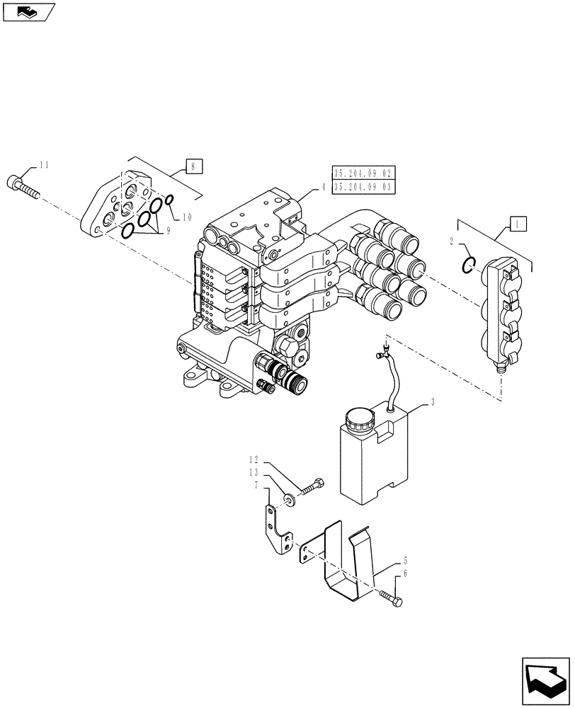 Схема запчастей Case IH PUMA 160 - (35.204.09[01]) - VAR - 743686, 331856 - EHR CONTROL VALVE - MOUNTING & ATTACHMENTS - 3 VALVE W/ POWER BEYOND (35) - HYDRAULIC SYSTEMS