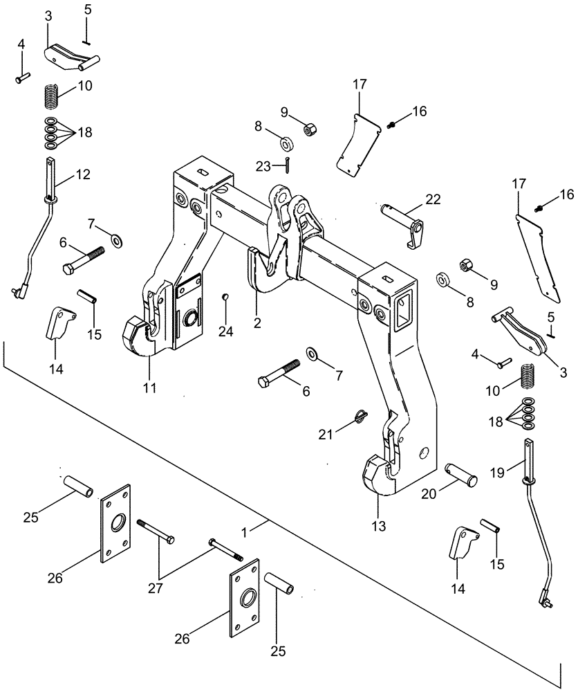 Схема запчастей Case IH MAGNUM 255 - (09-54) - QUICK HITCH COUPLER - CONVERTIBLE, CATEGORY III / III-N, ASN Z6RZ02099 (09) - CHASSIS/ATTACHMENTS