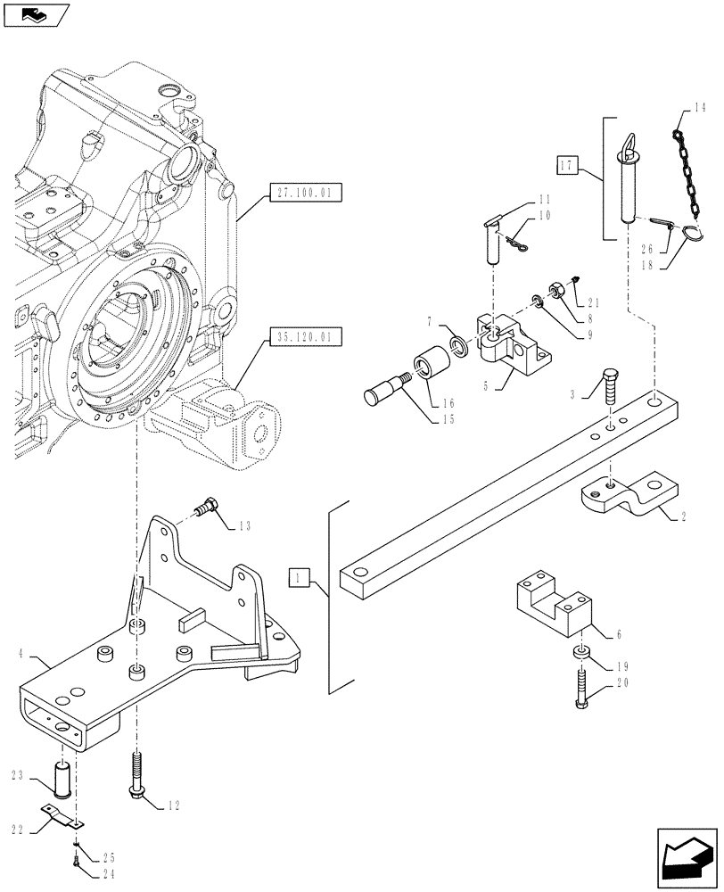 Схема запчастей Case IH PUMA 160 - (37.100.03) - VAR - 330915 - INDEPENDENT SWINGING DRAWBAR WITH ROLLERS (37) - HITCHES, DRAWBARS & IMPLEMENT COUPLINGS