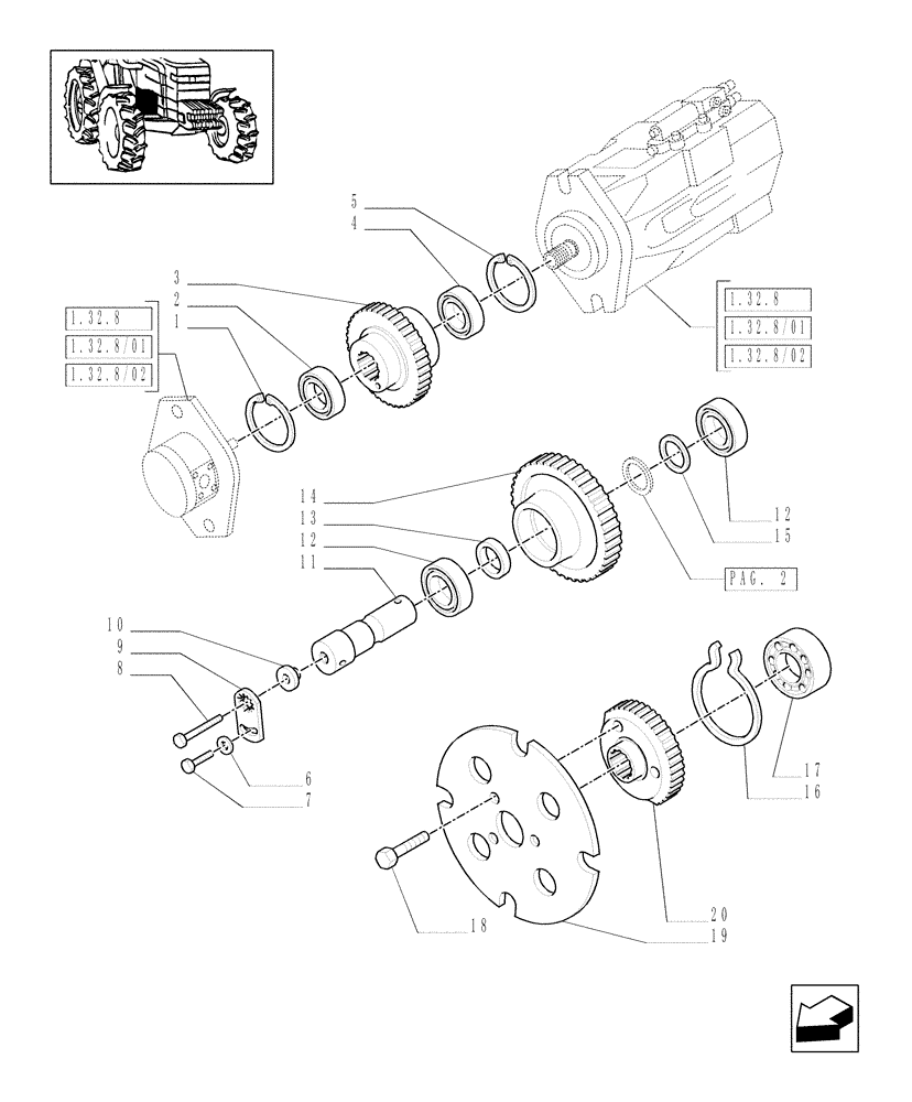 Схема запчастей Case IH MAXXUM 115 - (1.32.9[01]) - HYDRAULIC PUMP DRIVING GEARS (03) - TRANSMISSION