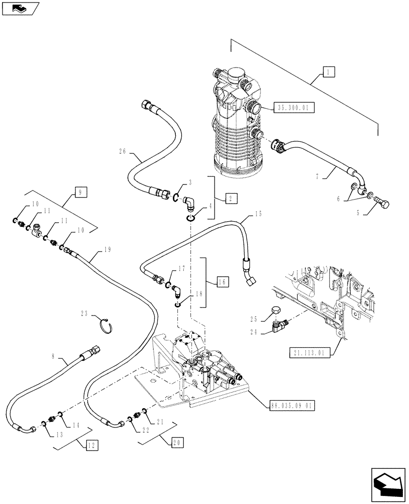 Схема запчастей Case IH PUMA 145 - (88.035.09[02]) - DIA KIT, 2 ELECTRONIC MID MOUNTED VALVES - PIPES (88) - ACCESSORIES