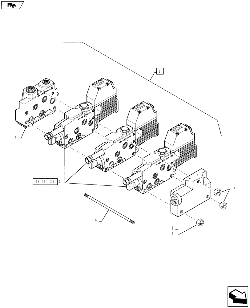 Схема запчастей Case IH PUMA 160 - (35.204.35) - VAR - 743690, 330561, 333561 - ELECTRONIC MID MOUNTED VALVES - VALVE SECTIONS - 3 VALVE (35) - HYDRAULIC SYSTEMS