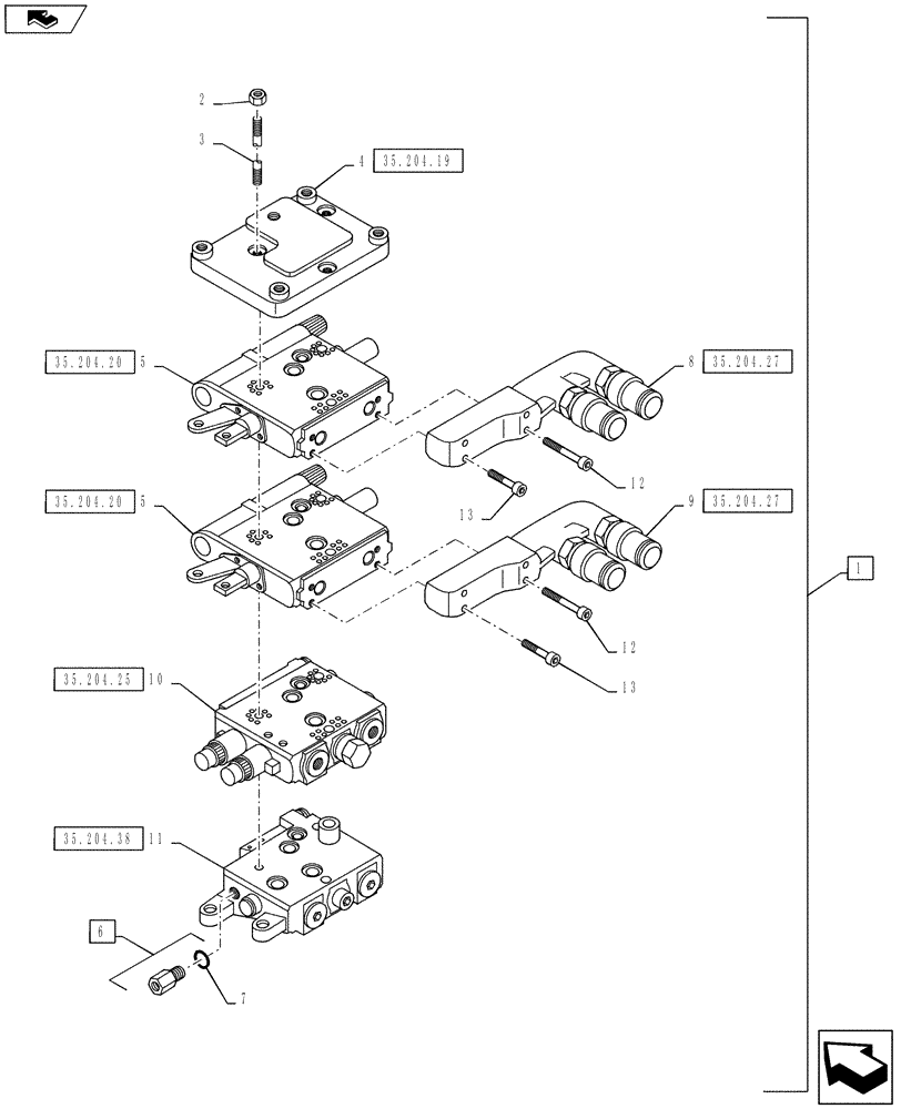 Схема запчастей Case IH PUMA 145 - (35.204.01[02]) - STD - MECHANICAL REAR REMOTE CONTROL VALVES - VALVE SECTIONS & QUICK COUPLERS - 2 VALVE (35) - HYDRAULIC SYSTEMS