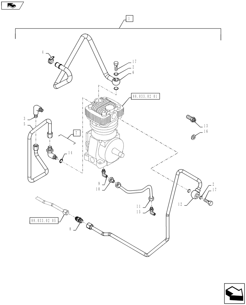 Схема запчастей Case IH PUMA 130 - (88.033.02[03]) - DIA KIT, PNEUMATIC TRAILER BRAKE (UNIVERSAL) - PIPES (88) - ACCESSORIES