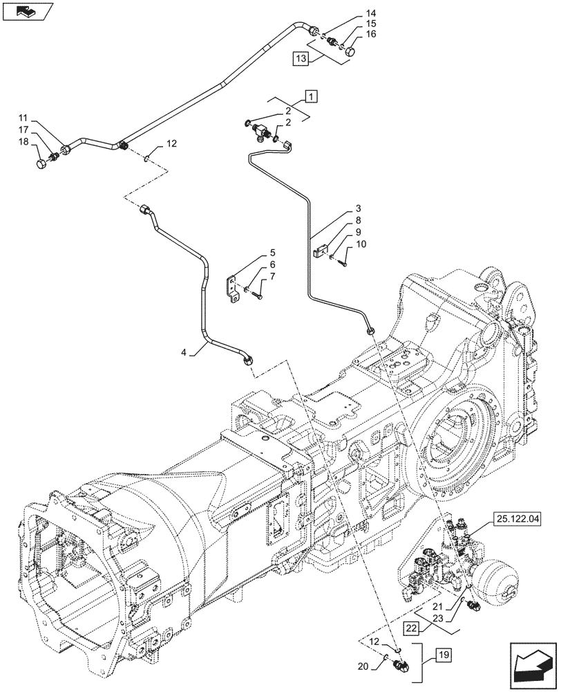 Схема запчастей Case IH PUMA 145 - (25.122.03) - VAR - 330414, 330427, 330429, 330430 - SUSPENDED FRONT AXLE - CONTROL VALVE LINES (25) - FRONT AXLE SYSTEM