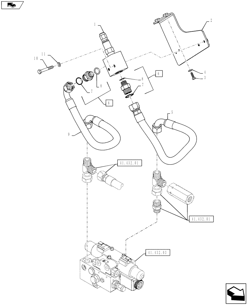 Схема запчастей Case IH PUMA 160 - (41.432.02) - VAR - 330077, 331077 - AUTO GUIDANCE SYSTEM READY - VALVES AND PIPES (41) - STEERING