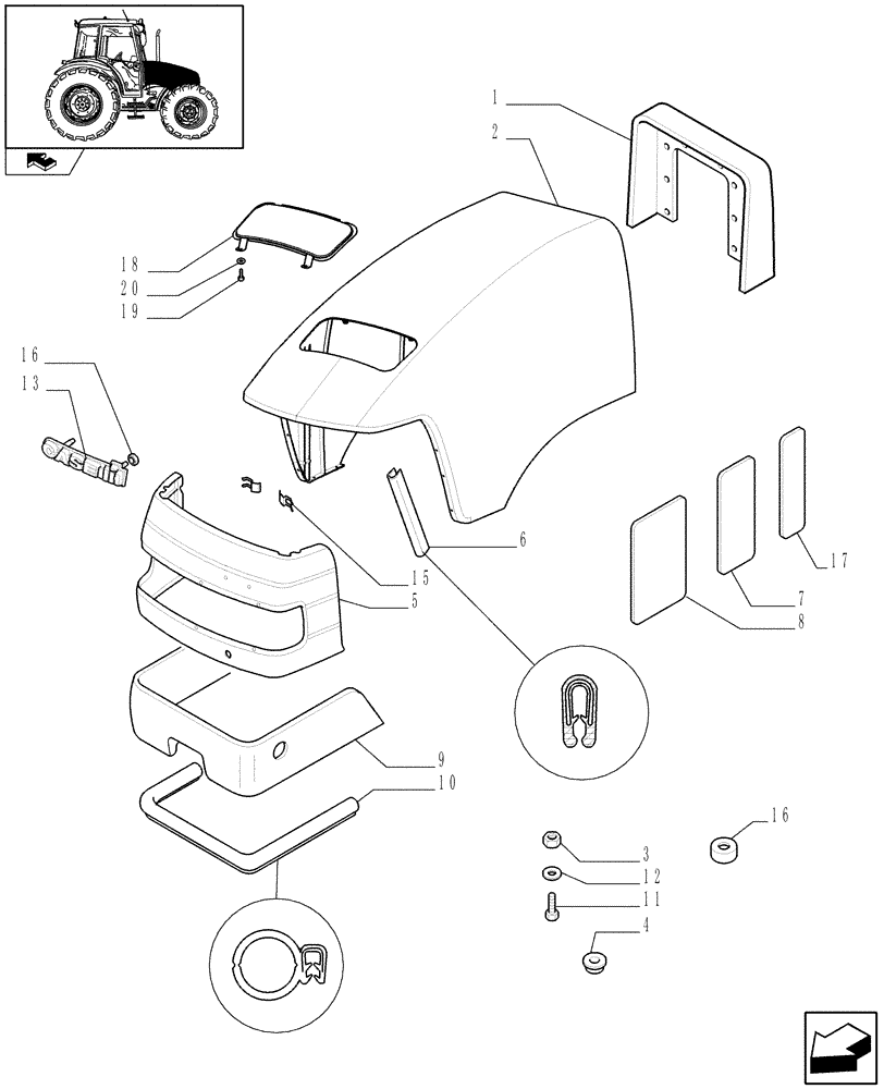 Схема запчастей Case IH FARMALL 90 - (1.83.0[01A]) - HOODS - D6520 - C7094 (08) - SHEET METAL