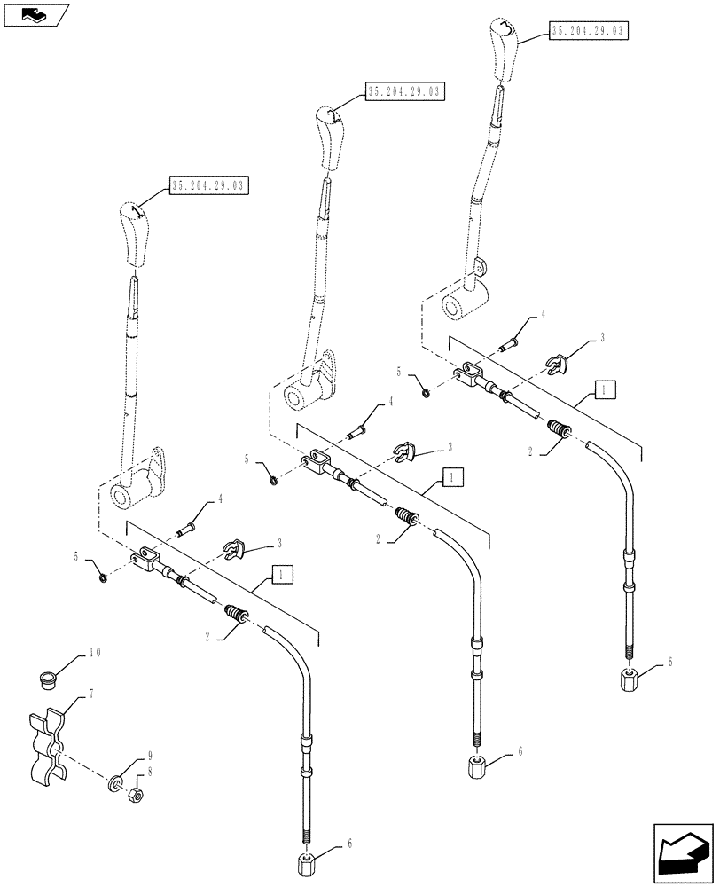 Схема запчастей Case IH PUMA 130 - (35.204.29[04]) - VAR - 743741, 333844 - CABLE - 3 LEVER REAR CONTROL (35) - HYDRAULIC SYSTEMS