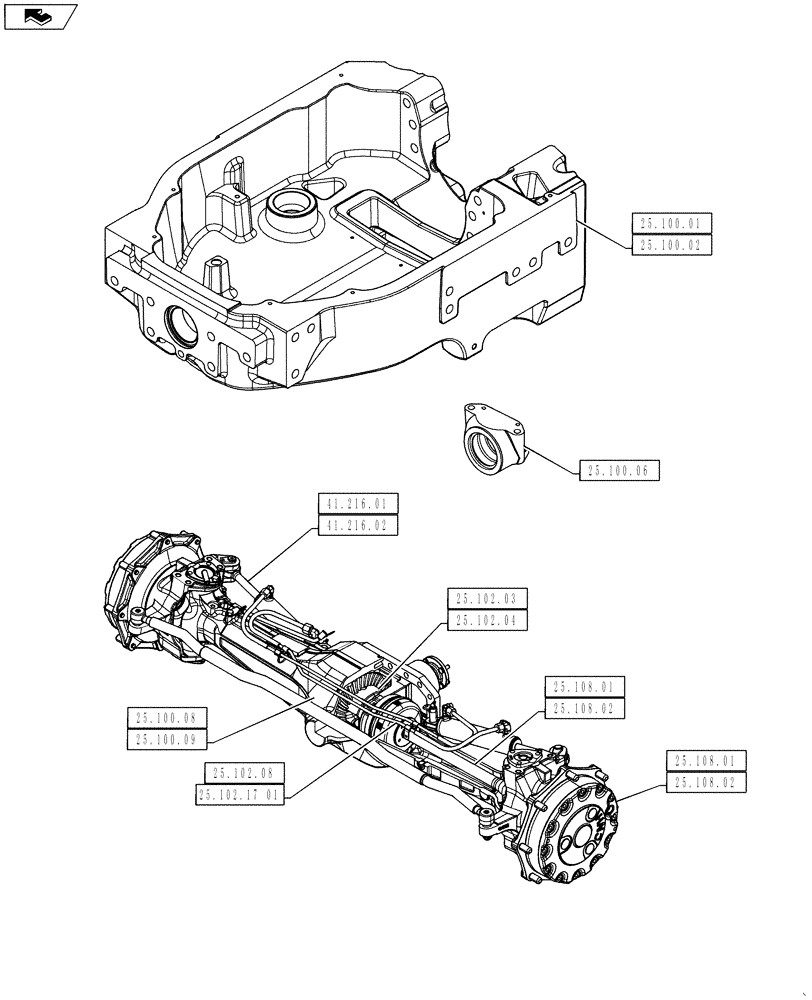 Схема запчастей Case IH PUMA 160 - (25.000.00) - PICTORIAL INDEX - FRONT MECHANICAL DRIVE (25) - FRONT AXLE SYSTEM