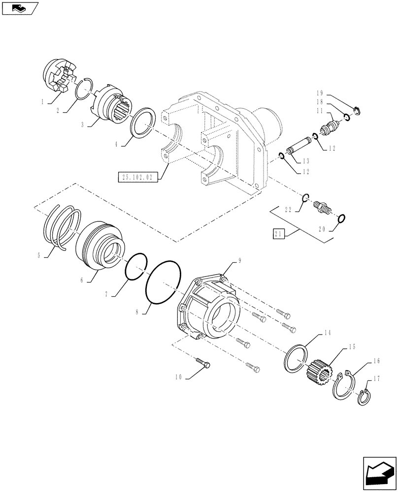 Схема запчастей Case IH PUMA 130 - (25.102.10) - VAR - 330414, 330427 - CL.3 SUSPENDED FRONT AXLE - DIFFERENTIAL LOCK (25) - FRONT AXLE SYSTEM